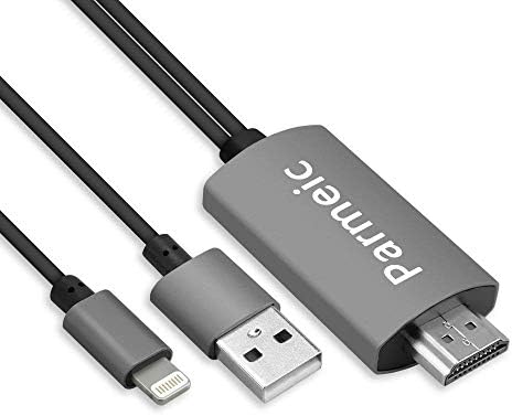 Parmeic Compatible with iPhone iPad to HDMI Adapter, Digital AV Adapter 1080p Connector Compatible with iPhone X 8 7 6Plus 6s, IPad to Monitor TV Projector (Black)