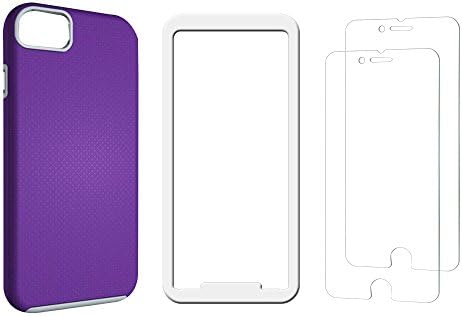iPhone 7 Case &amp; Screen Portector Set - INVESCH 2 Pack Tempered Glass Screen Protector Film + 1 Pack Case for Apple iPhone 7 4.7-Inch (Purple case + screen protector)