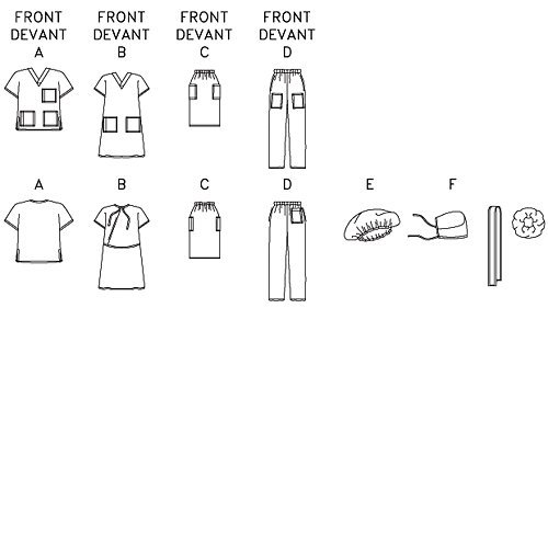 Butterick Patterns B4946 Unisex Uniforms (Dress, Belt, Top, Skirt, Pants, Hat & Ponytail Holder, Size XSM (XS-S-M)