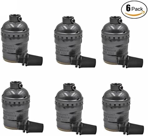 Light Bulb Socket Adapter 6 pack set Vintage E26/E27 Industrial Lamp Base Edison Metal Shell Pendant Lamp Retro Replacement Holder for DIY Lamp Sockets and Fixture (BLACK)