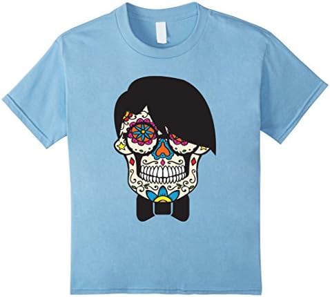 Kids Sugar Skull T-Shirt Halloween Day Of The Dead Bowtie 4 Baby Blue