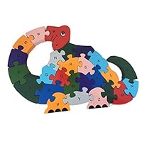 New Wooden Jigsaw Puzzles Winding Dinosaur Toys for Preschool Letter & Numbers Puzzles Educational Toys For Toddlers /Kids/ Children /Boys/ Girls (3 4 5 Year Old and Up)