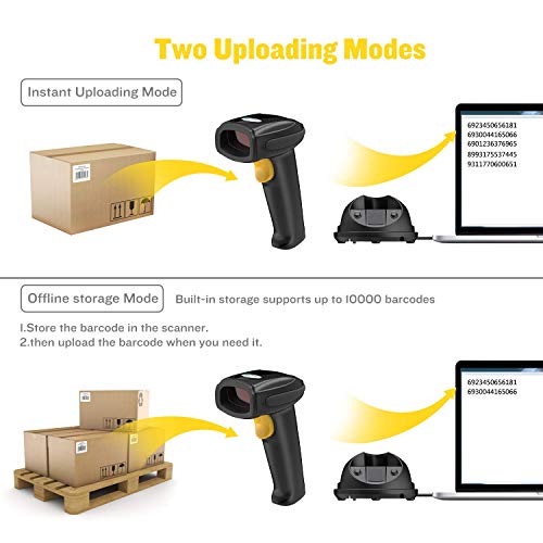 Esky Wireless Barcode Scanner 328 Ft Transmission Distance USB Cordless 1D Laser Automatic Barcode Reader Handheld Bar Code Scanner with Quick Charge Base Stand for Shop, Store,2 Pack