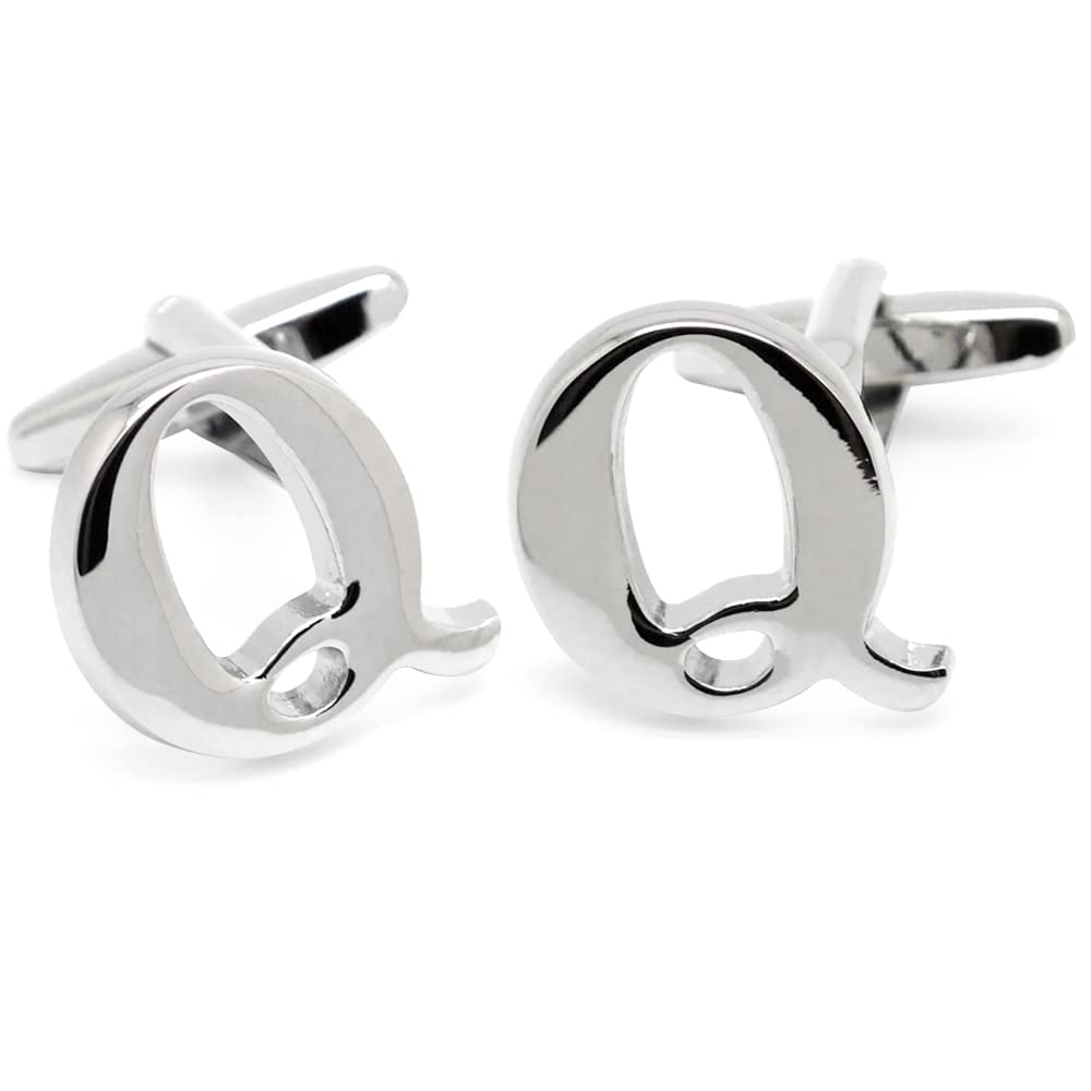 HONEY BEAR Mens Initial Alphabet Letter Silver White Steel Wedding Formal Business Cufflinks (Q)