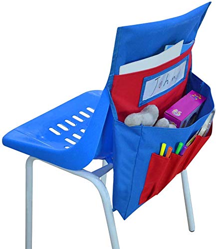 ITODA Classroom Chair Pocket Seat Companion with Name Tag Slot Chair Back Storage Pockets Buddy Hanging Storage Bag Stationery Organizer Bag Office Kids School Daycare Home College Supply