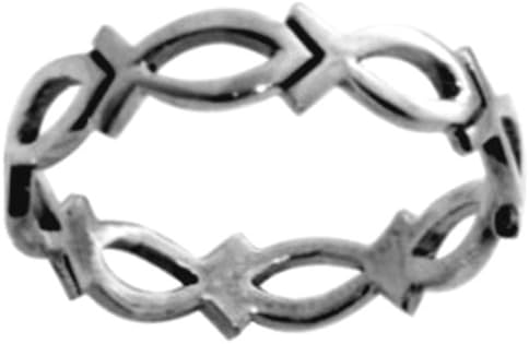 Solid Rock Jewelry RING STYLE 439 STERLING SILVER CUTOUT CHAIN OF ICHTHUS (FISH) CHRISTIAN RING-SIZE 9