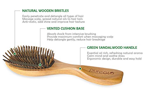Pureglo Natural Green Sandalwood Hair Brush Anti Static