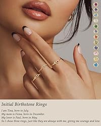 FUNEIA Initial Birthstone Rings for Women Non