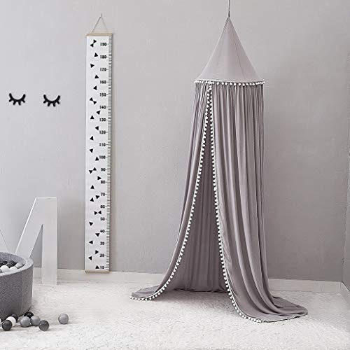 MSOO Kids Bedroom Princess Lace Bedding Round Dome Bed Canopy Deco Bed nets (Gray)