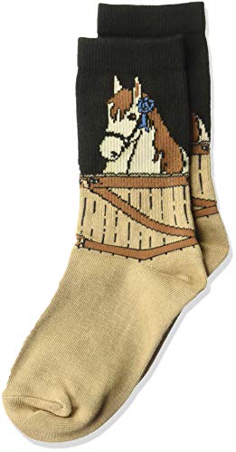 K. Bell Girls' Big Fun Novelty Crew Socks, black/Brown (blue ribbon Horse), Shoe Size: 7.5-13