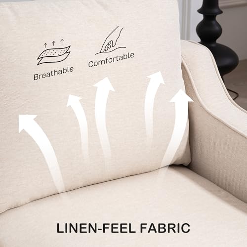 HOMCOM 3 Seater Sofa, Modern Couch with Pocket Spring, Linen Upholstered Sofa with Thick Padded for Living Room, Home Office, Beige