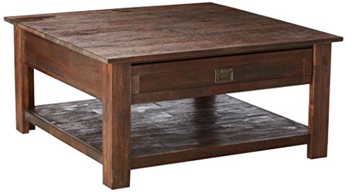 Simpli Home AXCMON-02 Monroe Solid Acacia Wood 38 inch Wide Square Rustic Coffee Table in Distressed Charcoal Brown