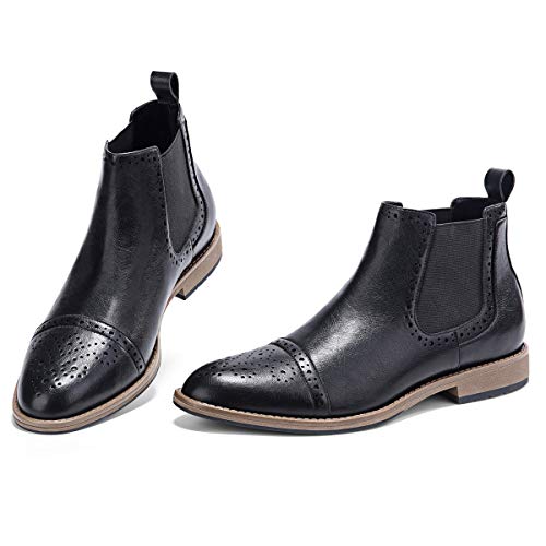 GM GOLAIMAN Men's Chelsea Boots Cap-Toe Semi-Brogue Boots Ankle Dress Boots Slip On Black 12