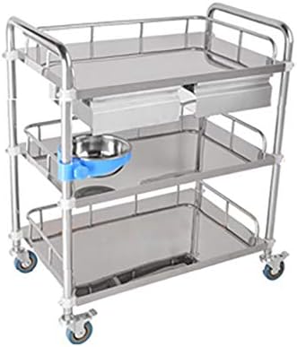 QTDS 3-Shelf Beauty Salon Tool Car with 2 Drawer|Stainless Steel Treatment Trolley|Medical Laboratory Equipment Carts Size : L-(80x48x86cm)