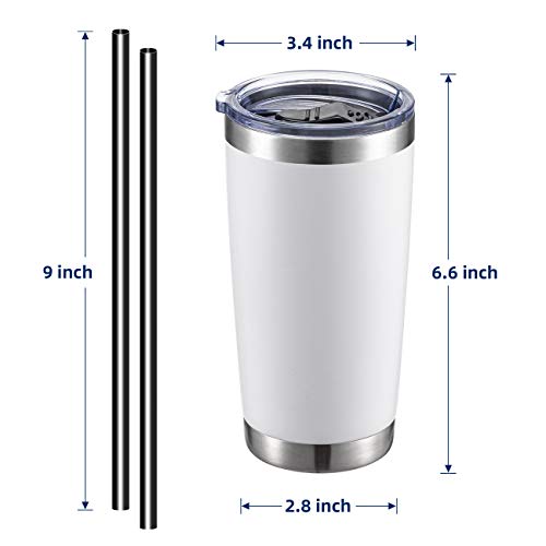 20oz Stainless Steel Tumbler with Lid and Straw, Vacuum Insulated Tumbler Cup, Double Wall Coffee Tumbler by Aloufea, Powder Coated Travel Coffee Mug, Gift for Home Office Outdoor (White, 1 Pack) - Thumbnail 2