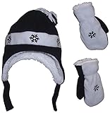 N'Ice Caps Boys Snowflake Embroider Sherpa Lined Micro Fleece Hat and Mitten Set