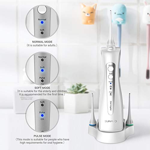 SUNAVO WF-02 Cordless Water Flosser IPX7 Waterproof 3 Modes for Braces and Teeth Whitening, Dental Water Jet Rechargeable 15 days battery, Portable Oral Irrigator for Travel and Home BPA free, ETL FDA