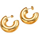 Stainless Steel 10mm Thick C-Shaped Hoop Earrings, Sold as a Pair