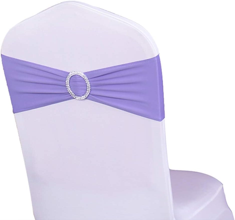 WENSINL Pack of 100 Spandex Chair Sashes Bows Elastic Chair Bands with Buckle Slider Sashes Bows for Wedding Decorations Without White Covers (Lavender): Kitchen & Dining