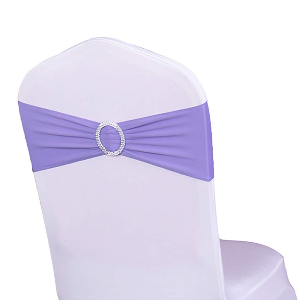 WENSINL Pack of 50 Spandex Lavender Chair Sashes, Chairs Bands with Buckle Slider, Chair Bows for Wedding Reception Decorations, Without White Seat Covers (Lavender)