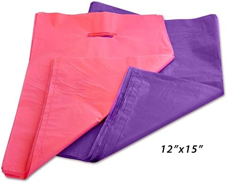 100 12 x 15 Plastic Retail Bags with Handles in Wholesale Bulk for Shopping, Gifts, Merchandise, and Clothes
