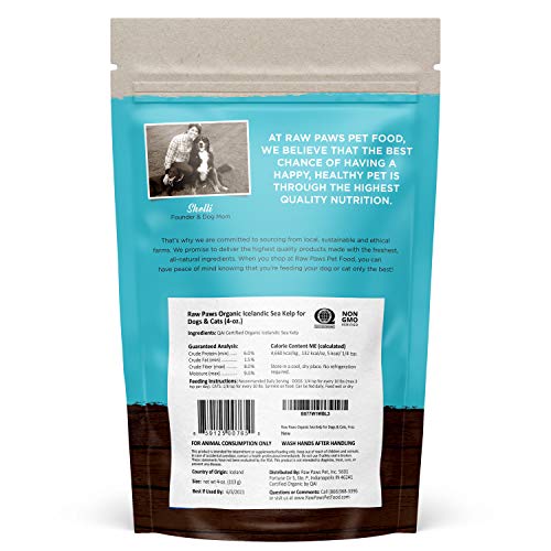 Raw Paws Organic Sea Kelp for Dogs & Cats, 4oz Iodine Rich for Thyroid, Digestive & Immune