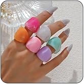 IS4U Chunky Resin Rings Set Multicolor Acrylic Plastic Rings Chunky Knuckle Stackable Finger Statement Ring Cute Trendy Y2k Ring Thin Dome Heart Geometric Rings Jewelry for Women