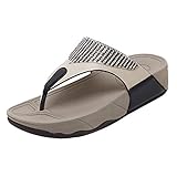 LUXINYU Women Flip Flop Sandals - Wedge Heel Beach Slides, Rhinestone Thong Sandals, Black and White