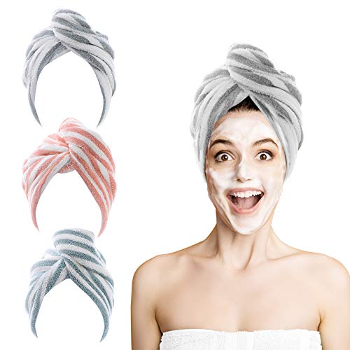 ROSSHINE Microfiber Hair Towel Wrap, 3 Pack Rapid Hair Drying Towels (63 x 27 cm) Ultra Absorbent, Anti Frizz and Soft Hair Turban for Women Girl Curly, Long, Short, Thick Hair