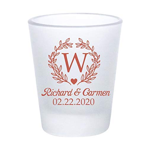 Personalized wedding shot glasses, frosted monogram shot