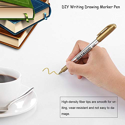 Fdit 12Pcs Acrylic Paint Set Detailed Waterproof Metallic Color Craftwork Paint Pen Gold and Silver Paint Marker for Tire Metal Surface CD Glass(Silver)