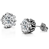 Stainless Steel Womens Stud Earrings Cubic Zirconia Inlaid 10MM
