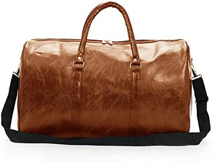 Andensoner Retro PU Leather Gym Bag, Waterproof Travel Duffel Bag Sports Shoulder Bag With Separate Shoe Compartment For Men Women