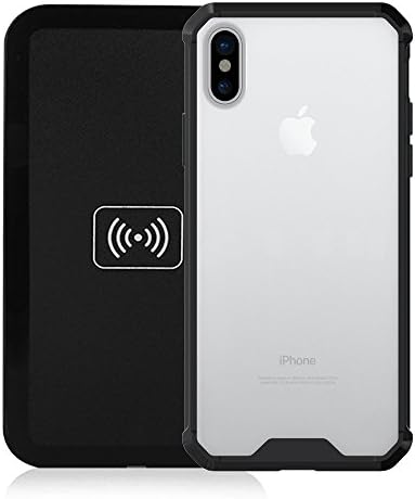 iPhone X Case, VeeDoo Ultra Clear Slim Rubber TPU Bumper (Black) Frame Hybrid Drop Protective Cover [Ultra-thin Qi Wireless Charger Charging Pad for Qi-Enabled Devices]