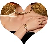 DEVINOTE Gold Jewelry Set for Women Simple Waterdrop Choker Collar Necklace Bracelets Adjustable Rings Minimalist Trendy Statement Jewelry Set