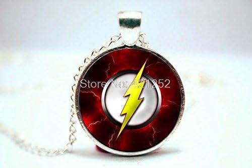 Pretty Lee 2015 Fashion The Flash Logo Superhero Pendant Necklace Glass Photo Cabochon Necklace Christmas gift