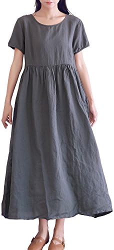 LifeShow Women's Casual Loose Tunic Summer Plus Size Long Maxi Linen Dresses With Pockets