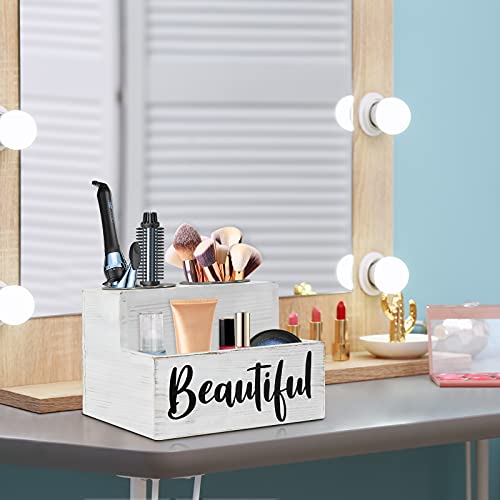 Wooden Hair Tools Organizer Wall Mounted, Rustic Hair Dryer Holder