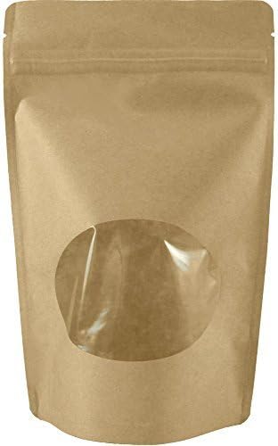 USPak Natural Kraft Stand up Pouches with Window and Zip Lock Food Storage Bag, (Large - 16 oz) by USPak