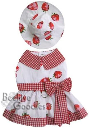 Adorable Strawberry Sundress with Matching Hat for Small Dogs - M