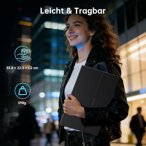 Portable Monitor 15,6" 1080P FHD IPS, USB-C & Mini HDMI Tragbarer Externer Bildschirm, Ultraleichter Reise-Gaming-Monitor mit Standfuß & Lautsprechern, für Laptop/PC/Mac/PS3/PS4/PS5/Xbox, Schwarz