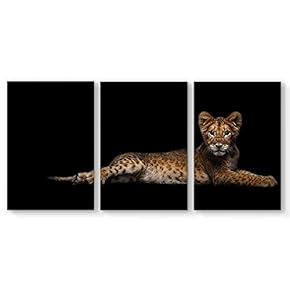 Canvas Wall Art Leopard Animal Black Canvas Painting Wall Poster Decor for Living Room Framed Home Decorations - 16"x24" x 3 Panels
