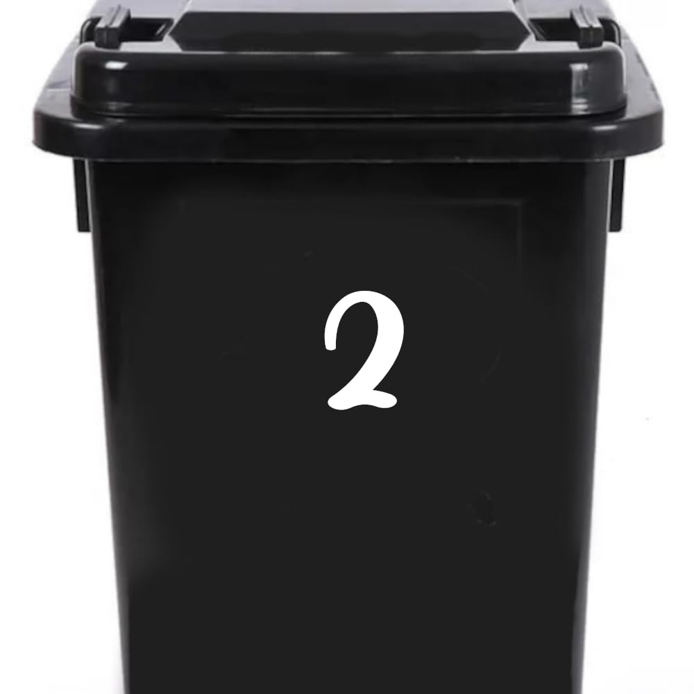 Pack of 4 House Number Wheelie Bin Stickers - Waterproof Decals - Easy-to-Apply - Recycling Boxes - Party Decorations (2)