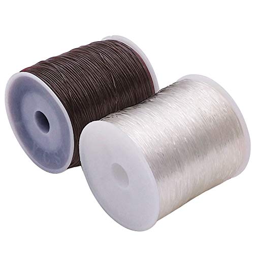 Afantti 0.8mm Elastic Bracelet String Stretchy Bead Cord Crystal Thread for Bracelet Necklace Jewelry Making | Clear White & Brown | 100m / 328ft per Roll