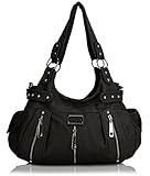 Scarleton 3 Front Zipper Washed Shoulder Bag H129201 - Black