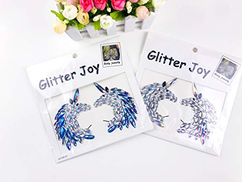 Glitter Unicorn Body Jewels Rave Festival Rhinestone Face Body Jewelry Stick On Crystal Tattoo Nipple Chest Crystal Body Gem Stones Stickers (white)