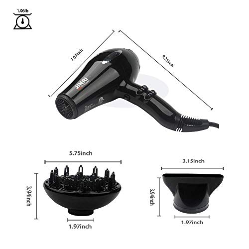 JINRI Professional Salon Hair Dryer, Powerful 1875W Ceramic Tourmaline