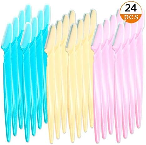 24 Pieces Eyebrow Razor Shaper Trimmer Shaver Women Men Facial Razor with Precision Cover by ACKLLR,Green Pink Yellow