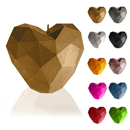 Candellana Kerze Herz Low Poly | Höhe: 8 cm | Klassisches Gold | Handgefertigt in der EU, 7,8 x 8 x 9 cm, 5903104880545