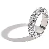 ENDLESSNESS & ETERNITY Hiphop Style 3 Row Eternity Band Ring 14K White Gold Plated CZ Cubic Zirconia